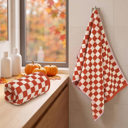 Hand Towels for Bathroom 4 Pack, Checkered Hand Towel Set
