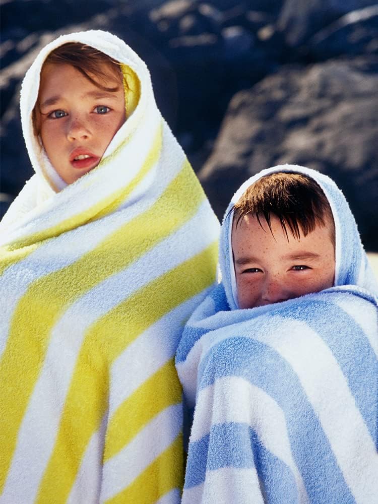 Premium Quality 100% Cotton Turkish Cabana Thick Stripe Pool Beach Towels 4-Pack (Light Blue, 30x60 Inch)