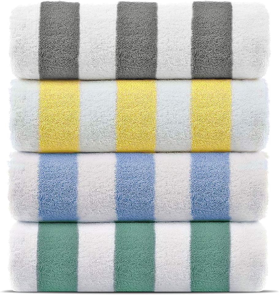 Premium Quality 100% Cotton Turkish Cabana Thick Stripe Pool Beach Towels 4-Pack (Light Blue, 30x60 Inch)