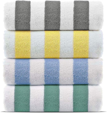 Premium Quality 100% Cotton Turkish Cabana Thick Stripe Pool Beach Towels 4-Pack (Light Blue, 30x60 Inch)
