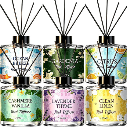 6 Pack Reed Diffuser Set, 10.14 Oz Reed Diffusers for Home with 30 Sticks
