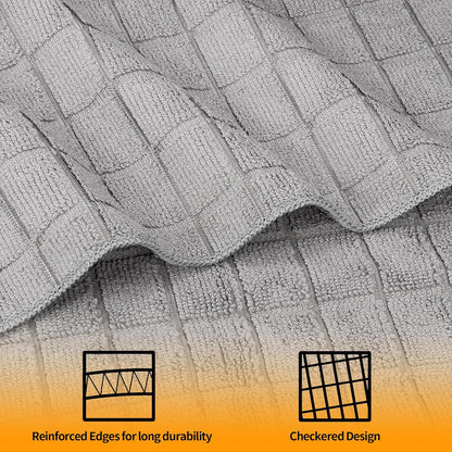Microfiber Hand Bath Towels, 25''*15'' Grey Bathroom Hand Towels, All-Purpose Quick Dry Lint Free Soft Absorbent Checkered Washcloth Fingertip Towels Bulk for Travel Gym Hotel
