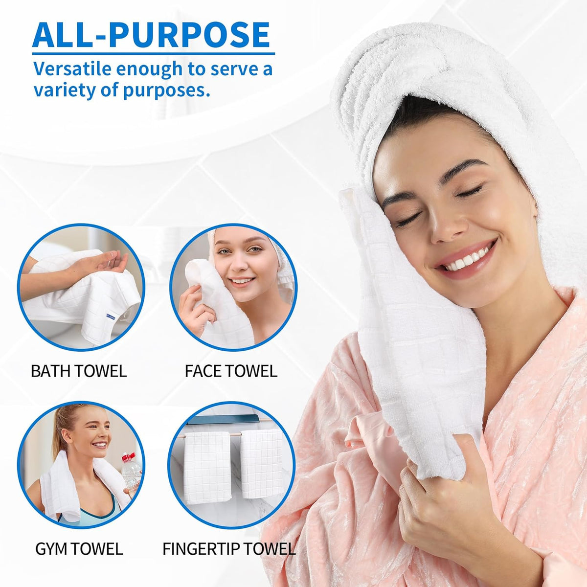 Microfiber Hand Bath Towels, 25''*15'' Grey Bathroom Hand Towels, All-Purpose Quick Dry Lint Free Soft Absorbent Checkered Washcloth Fingertip Towels Bulk for Travel Gym Hotel