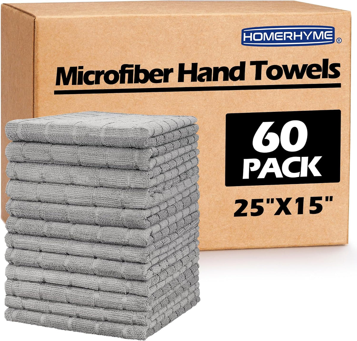 Microfiber Hand Bath Towels, 25''*15'' Grey Bathroom Hand Towels, All-Purpose Quick Dry Lint Free Soft Absorbent Checkered Washcloth Fingertip Towels Bulk for Travel Gym Hotel