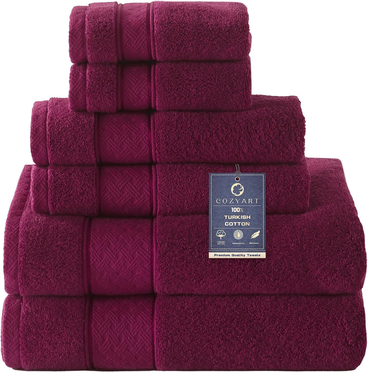 Bath Towel Set 6 PCS, Pink Luxury 100% Turkish Cotton 650GSM