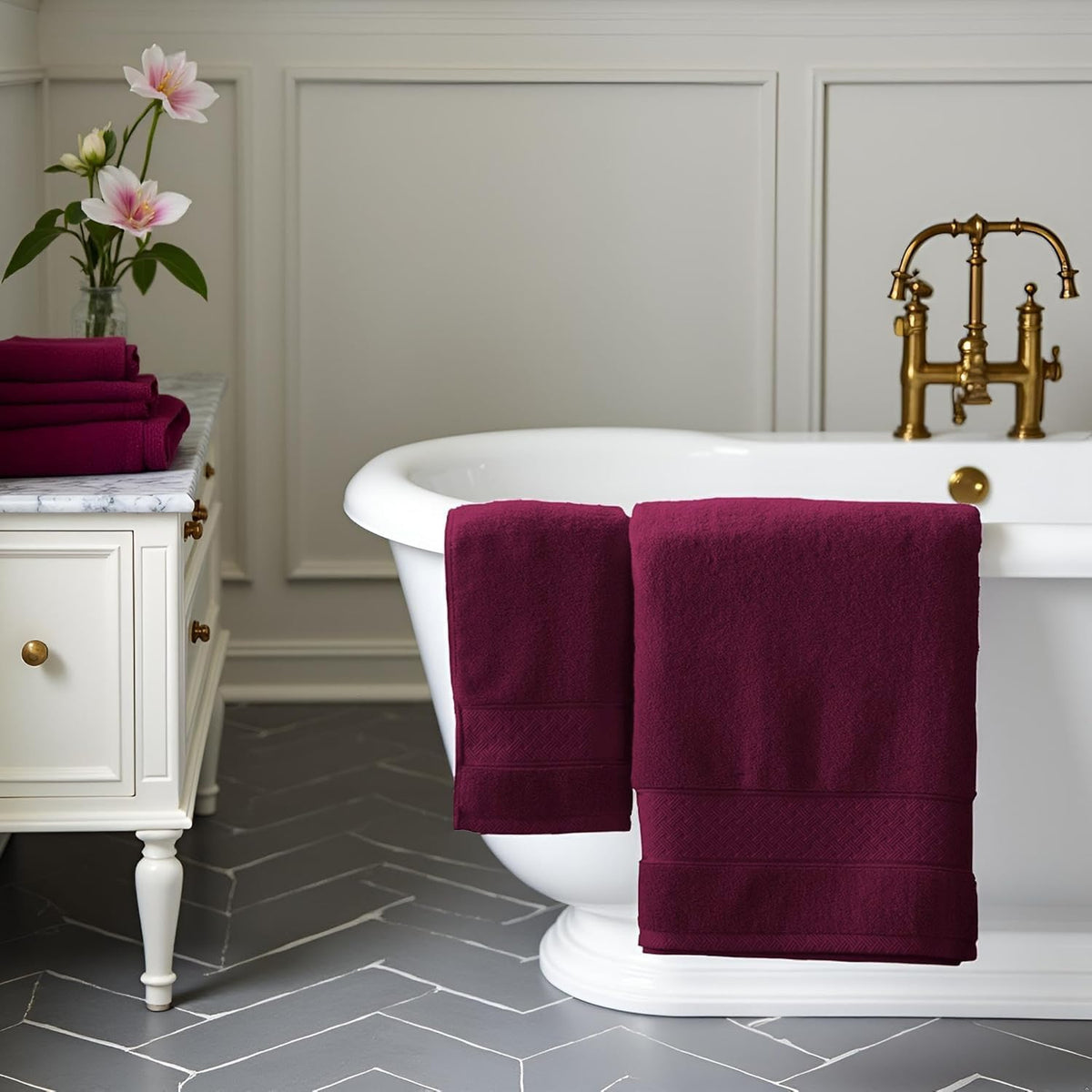 Bath Towel Set 6 PCS, Pink Luxury 100% Turkish Cotton 650GSM