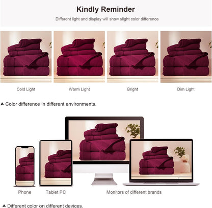 Bath Towel Set 6 PCS, Pink Luxury 100% Turkish Cotton 650GSM