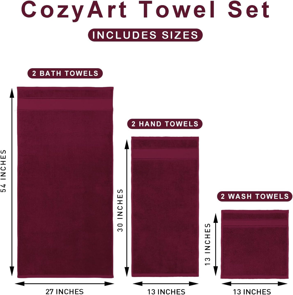Bath Towel Set 6 PCS, Pink Luxury 100% Turkish Cotton 650GSM