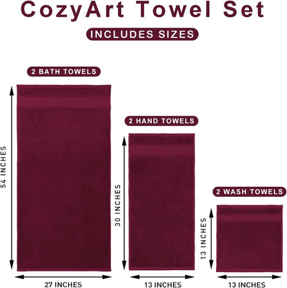 Bath Towel Set 6 PCS, Pink Luxury 100% Turkish Cotton 650GSM