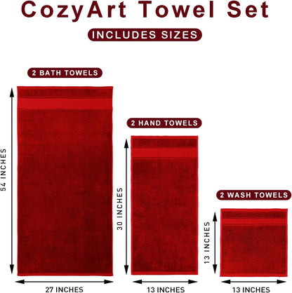 Bath Towel Set 6 PCS, Pink Luxury 100% Turkish Cotton 650GSM