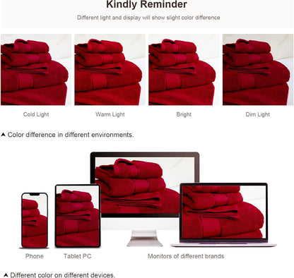 Bath Towel Set 6 PCS, Pink Luxury 100% Turkish Cotton 650GSM