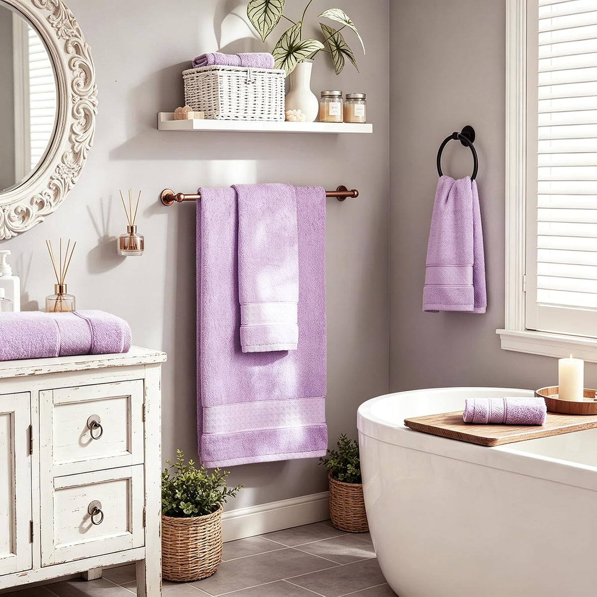 Bath Towel Set 6 PCS, Pink Luxury 100% Turkish Cotton 650GSM