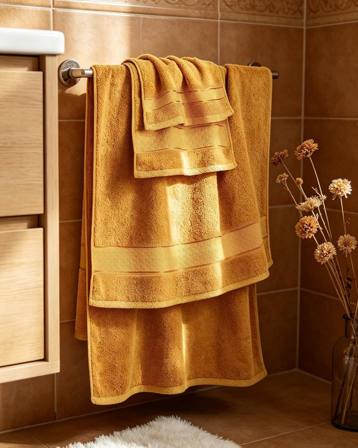 Bath Towel Set 6 PCS, Pink Luxury 100% Turkish Cotton 650GSM