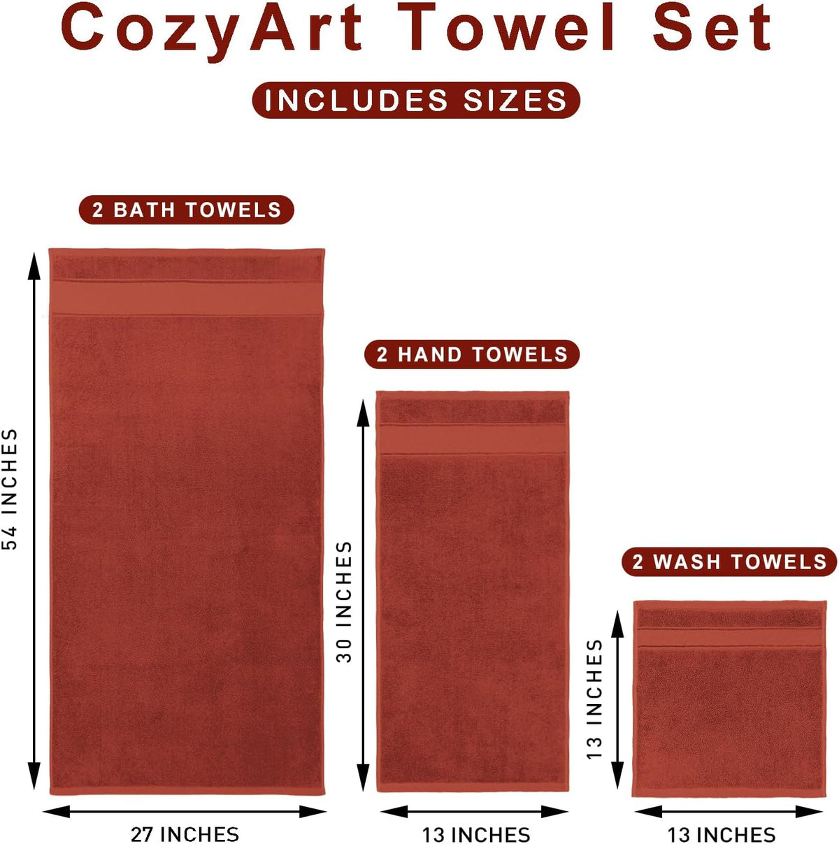 Bath Towel Set 6 PCS, Pink Luxury 100% Turkish Cotton 650GSM