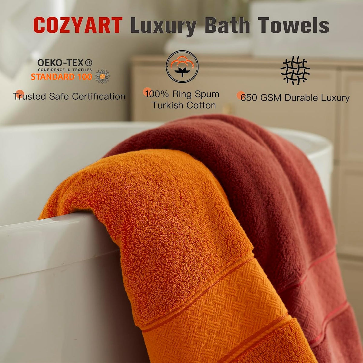 Bath Towel Set 6 PCS, Pink Luxury 100% Turkish Cotton 650GSM