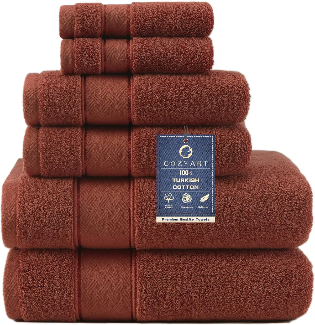 Bath Towel Set 6 PCS, Pink Luxury 100% Turkish Cotton 650GSM