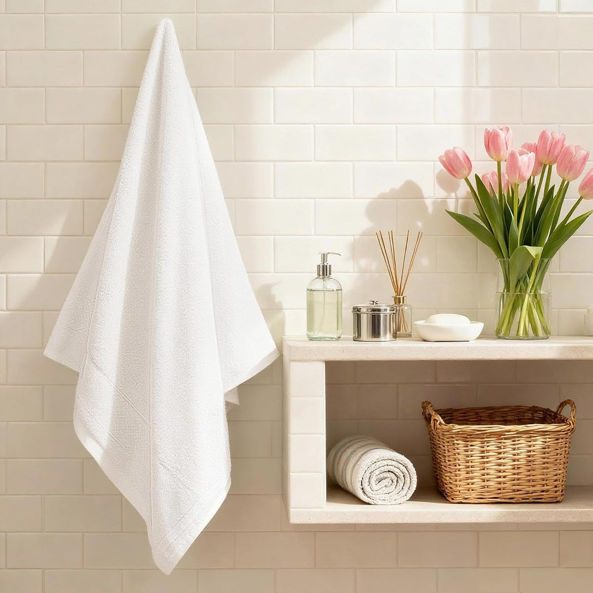 Bath Towel Set 6 PCS, Pink Luxury 100% Turkish Cotton 650GSM