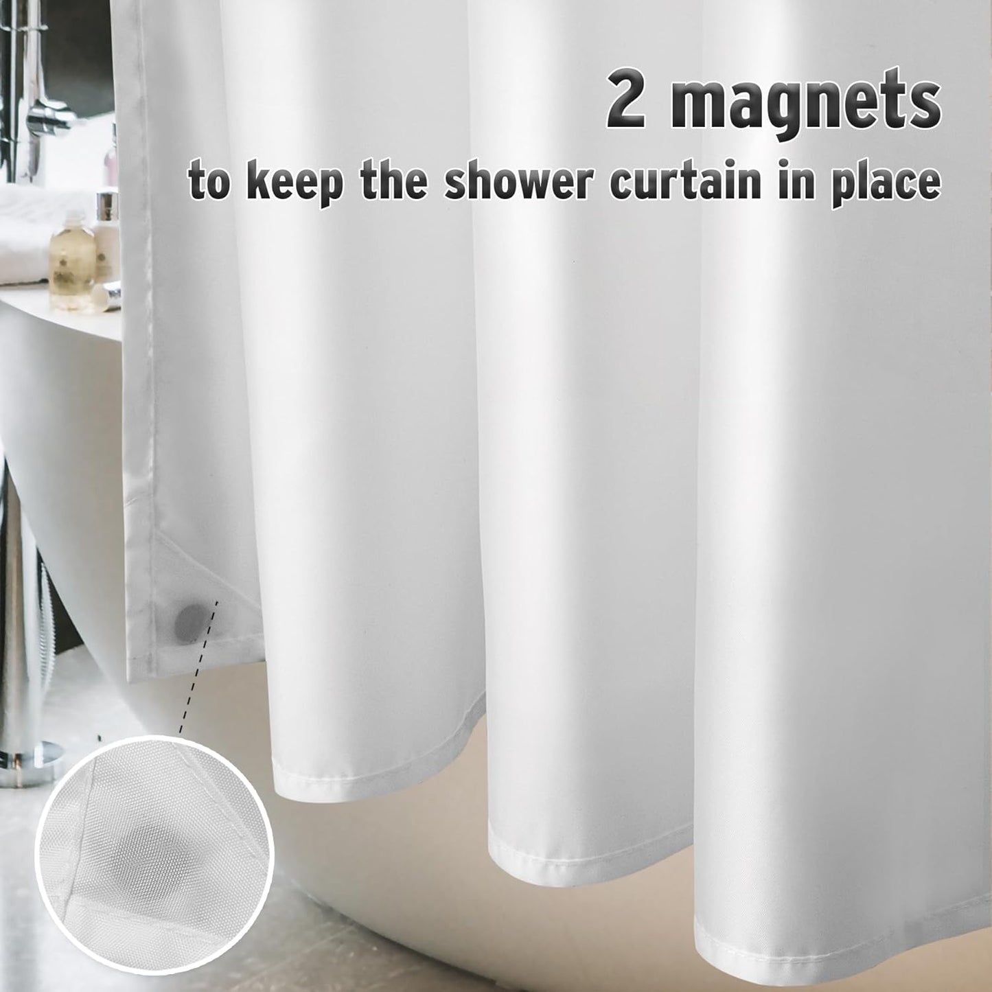 Waterproof Fabric Shower Curtain Liner Washable, Cloth Shower Liner with Magnets, White Shower Liner Soft Fabric, Lightweight Shower Curtain Liner, 70x72 Inches