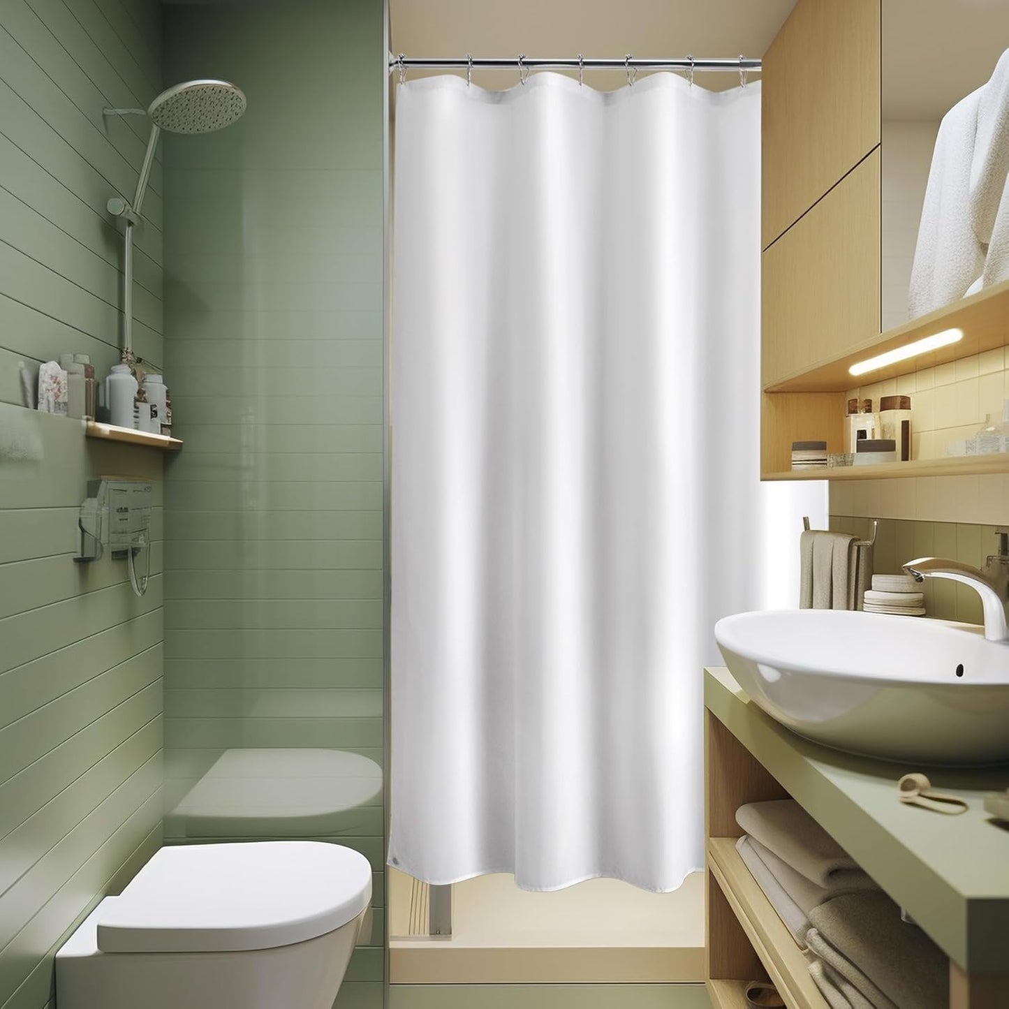 Waterproof Fabric Shower Curtain Liner Washable, Cloth Shower Liner with Magnets, White Shower Liner Soft Fabric, Lightweight Shower Curtain Liner, 70x72 Inches
