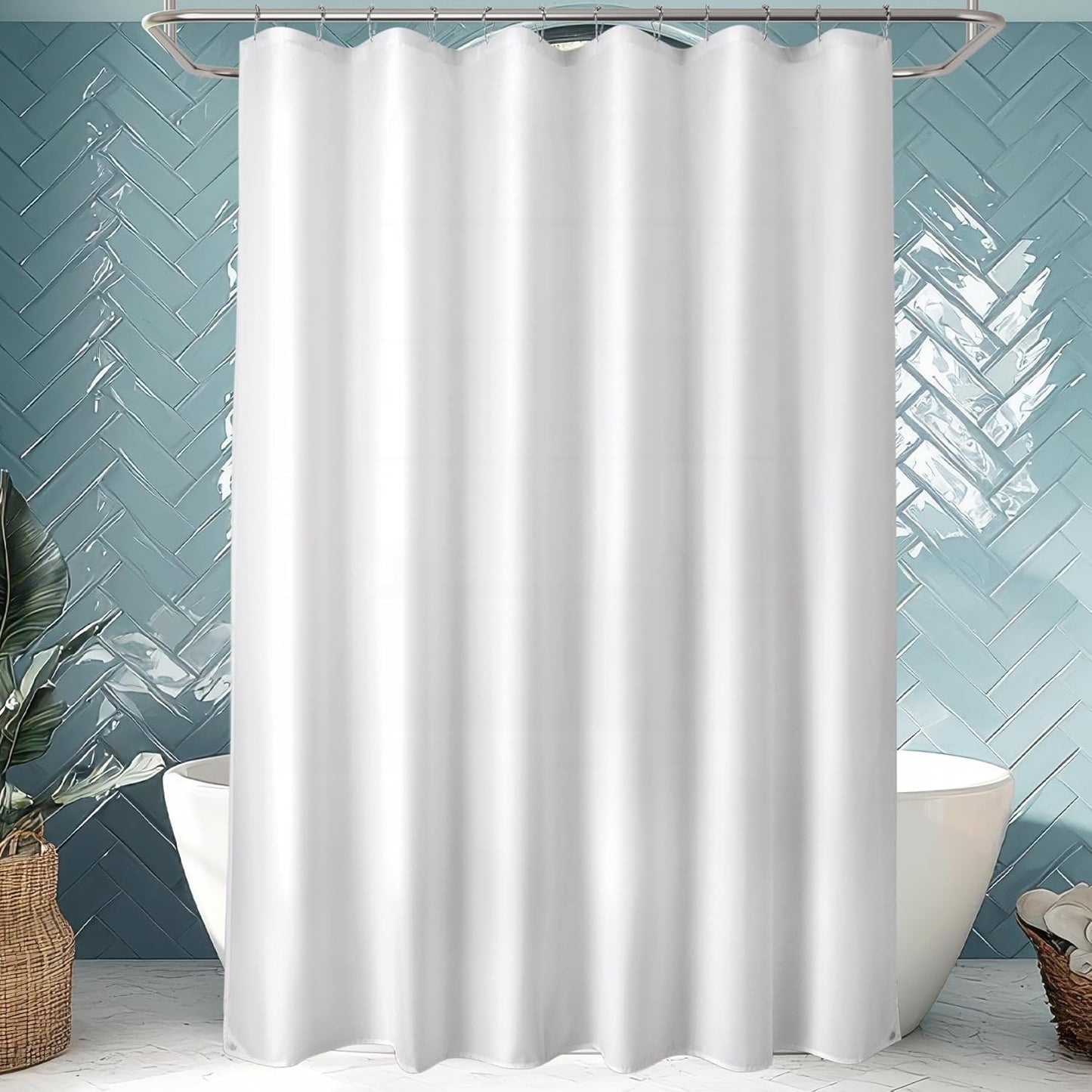 Waterproof Fabric Shower Curtain Liner Washable, Cloth Shower Liner with Magnets, White Shower Liner Soft Fabric, Lightweight Shower Curtain Liner, 70x72 Inches