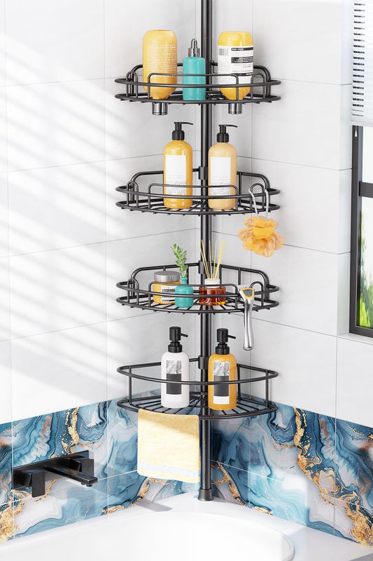 Corner Shower Caddy Tension Pole: No-Drill Rustproof Bathroom Shelf