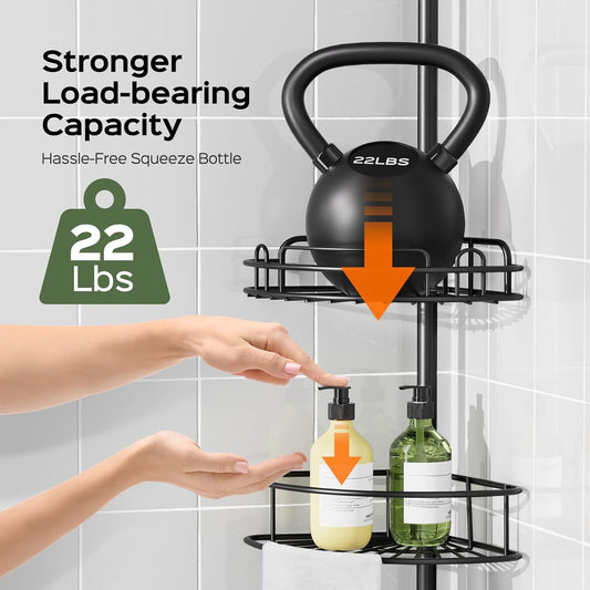 Corner Shower Caddy Tension Pole: No-Drill Rustproof Bathroom Shelf