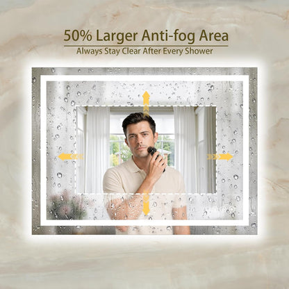36"x48" LED Bathroom Mirror with Lights, Anti-Fog, Backlit+Frontlit