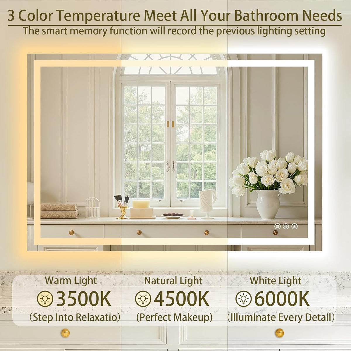 36"x48" LED Bathroom Mirror with Lights, Anti-Fog, Backlit+Frontlit