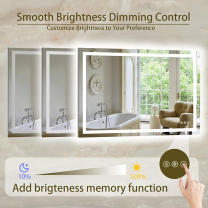 36"x48" LED Bathroom Mirror with Lights, Anti-Fog, Backlit+Frontlit
