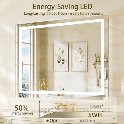 36"x48" LED Bathroom Mirror with Lights, Anti-Fog, Backlit+Frontlit