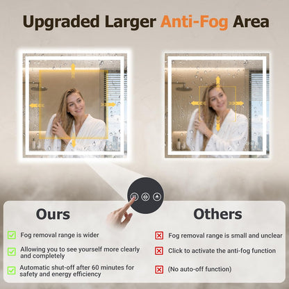 36"x48" LED Bathroom Mirror with Lights, Anti-Fog, Backlit+Frontlit