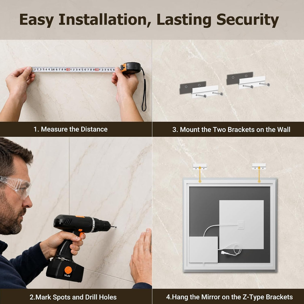 36"x48" LED Bathroom Mirror with Lights, Anti-Fog, Backlit+Frontlit
