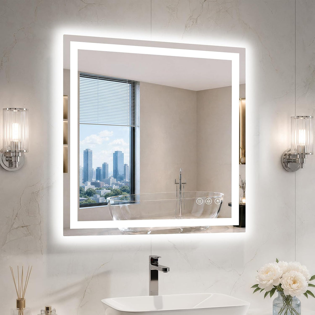 36"x48" LED Bathroom Mirror with Lights, Anti-Fog, Backlit+Frontlit