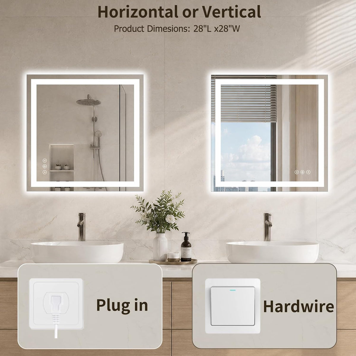 36"x48" LED Bathroom Mirror with Lights, Anti-Fog, Backlit+Frontlit