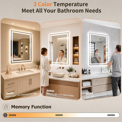 36"x48" LED Bathroom Mirror with Lights, Anti-Fog, Backlit+Frontlit