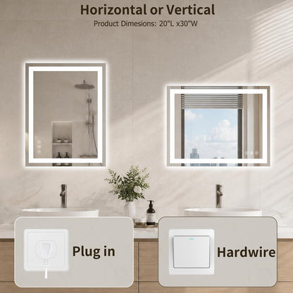 36"x48" LED Bathroom Mirror with Lights, Anti-Fog, Backlit+Frontlit