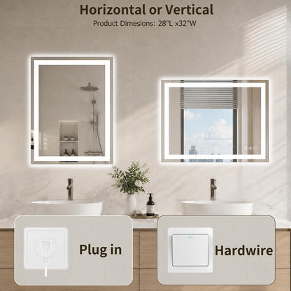 36"x48" LED Bathroom Mirror with Lights, Anti-Fog, Backlit+Frontlit
