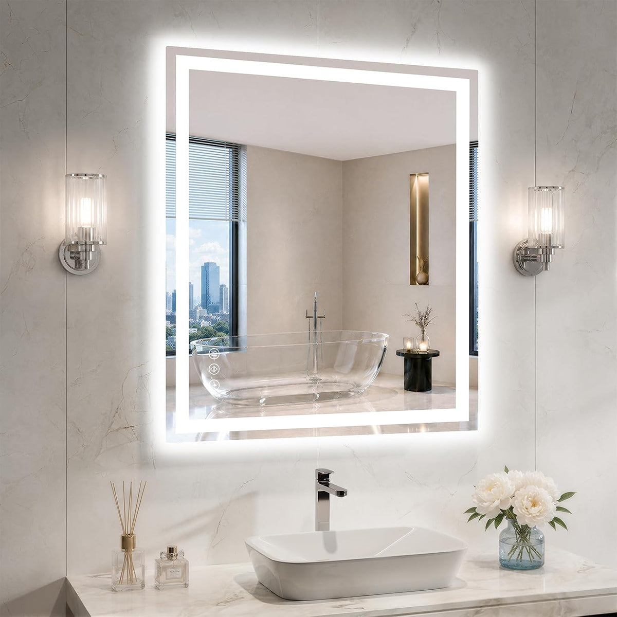 36"x48" LED Bathroom Mirror with Lights, Anti-Fog, Backlit+Frontlit
