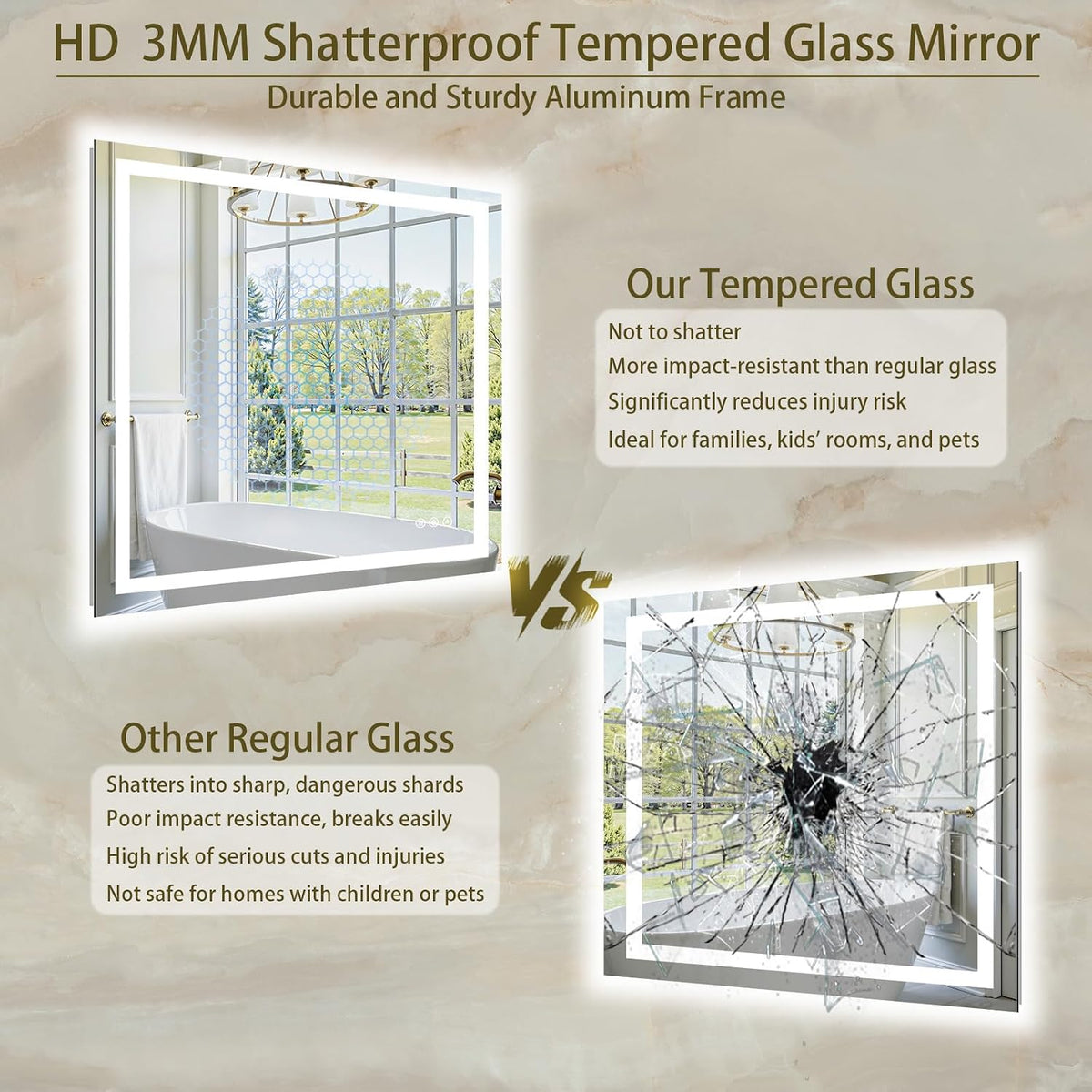 36"x48" LED Bathroom Mirror with Lights, Anti-Fog, Backlit+Frontlit