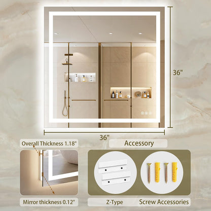 36"x48" LED Bathroom Mirror with Lights, Anti-Fog, Backlit+Frontlit