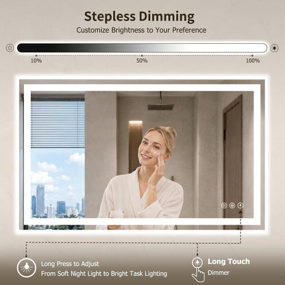 36"x48" LED Bathroom Mirror with Lights, Anti-Fog, Backlit+Frontlit