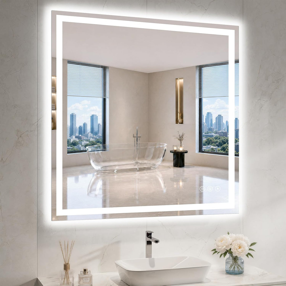 36"x48" LED Bathroom Mirror with Lights, Anti-Fog, Backlit+Frontlit