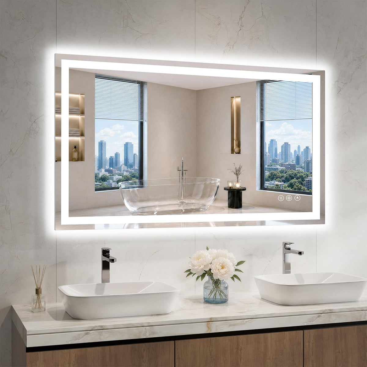 36"x48" LED Bathroom Mirror with Lights, Anti-Fog, Backlit+Frontlit
