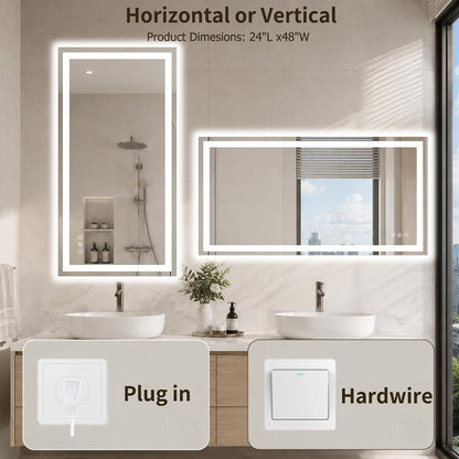 36"x48" LED Bathroom Mirror with Lights, Anti-Fog, Backlit+Frontlit