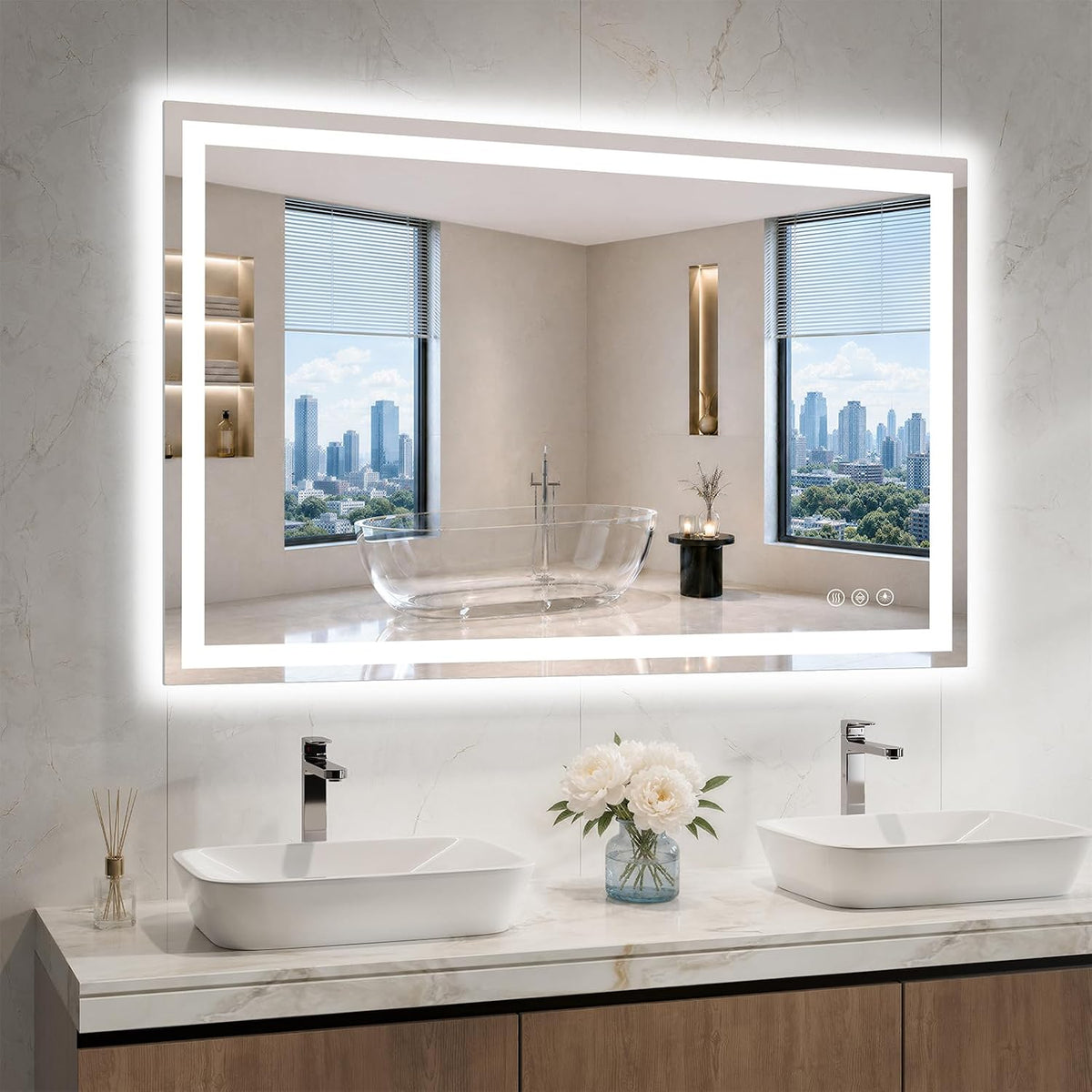 36"x48" LED Bathroom Mirror with Lights, Anti-Fog, Backlit+Frontlit