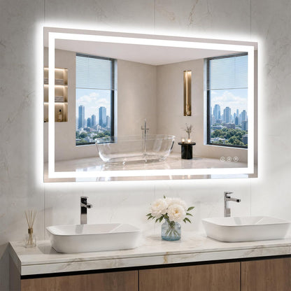 36"x48" LED Bathroom Mirror with Lights, Anti-Fog, Backlit+Frontlit