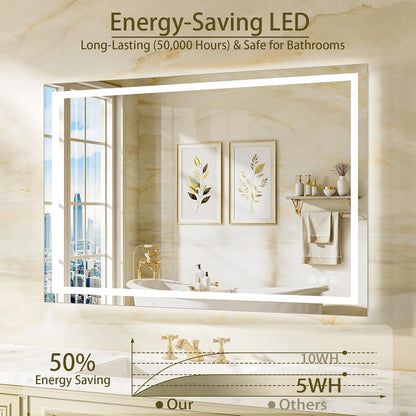 36"x48" LED Bathroom Mirror with Lights, Anti-Fog, Backlit+Frontlit