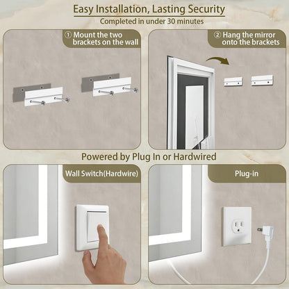 36"x48" LED Bathroom Mirror with Lights, Anti-Fog, Backlit+Frontlit