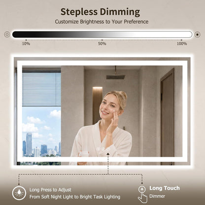 36"x48" LED Bathroom Mirror with Lights, Anti-Fog, Backlit+Frontlit