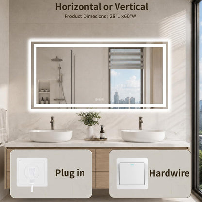 36"x48" LED Bathroom Mirror with Lights, Anti-Fog, Backlit+Frontlit
